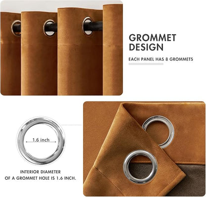 MIULEE Velvet Curtains Gold Brown 52 x 96 Inch Length Set of 2 | Grommet Drapes - Image 2