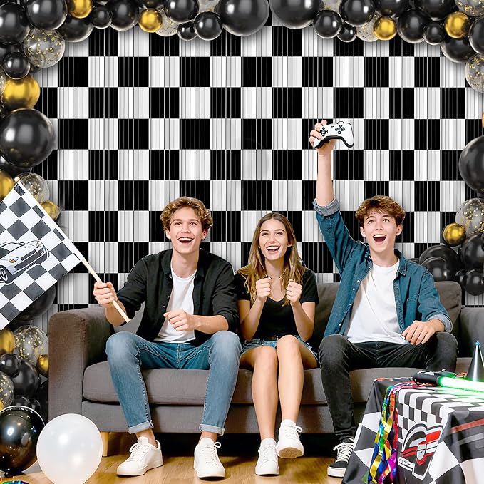 Crosize 2 Pack Black and White Party Streamers Backdrop, 3.3 x 9.9 ft | Tinsel - Image 5