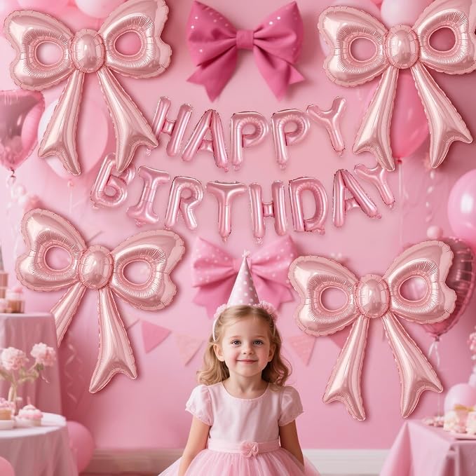 Bow Number 2 Birthday Balloons, 40” Pink Aluminum Foil Balloons Happy Birthday - Image 4