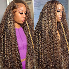 Ombre Highlight 13x6 Lace Front Wigs Human Hair HD Transparent Deep Wave Lace Front Wigs Human Hair Pre Plucked 200% Density Glueless #4/27 Colored Honey Blonde Wig for Women (26 Inch)
