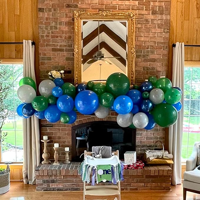 Navy Blue Dark Blue Green White Latex Balloons, 12 Inch, - Image 4