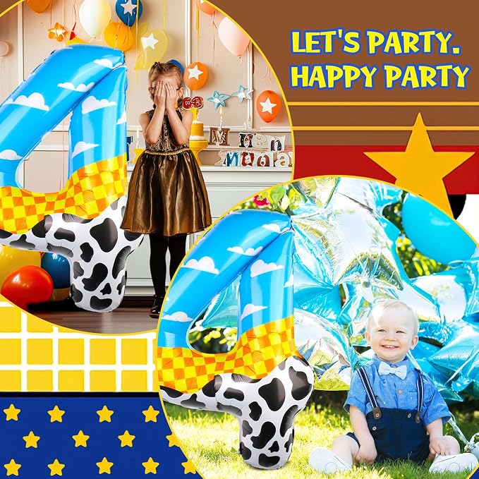 40 Inch Number 4 Balloon Blue Clouds Cartoon Story Balloons Toy Inspired Party - Image 7