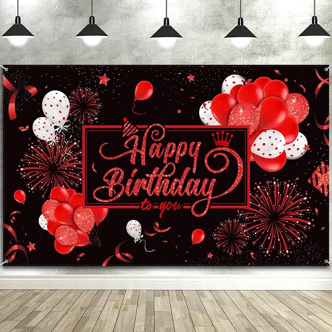 Blulu Happy Birthday Backdrop Banner Sign Poster Large Fabric Glitter Balloon by Blulu