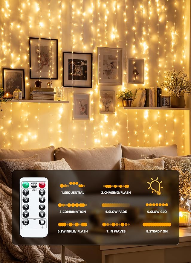 Brightown 2 Pack 300 LED Fairy Curtain Lights, 9.8ft x 9.8ft String Lights | - Image 5