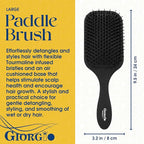 Giorgio Hair Brush Set - Black Paddle Brush with Tourmaline Ball Tip Bristles for Women, Men, Wet or Dry, Long, Thick, or Curly Hair