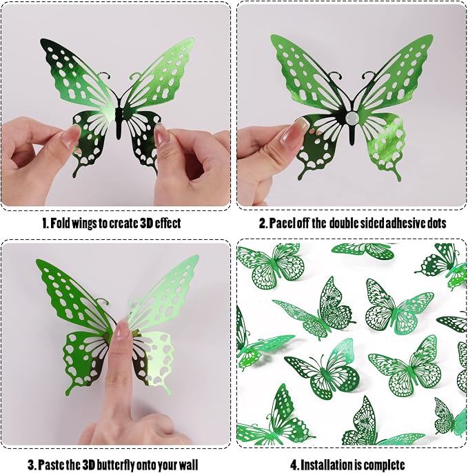 SAOROPEB 3D Butterfly Wall Decor 48 Pcs Dark Green Butterfly Decorations | 4 - Image 6