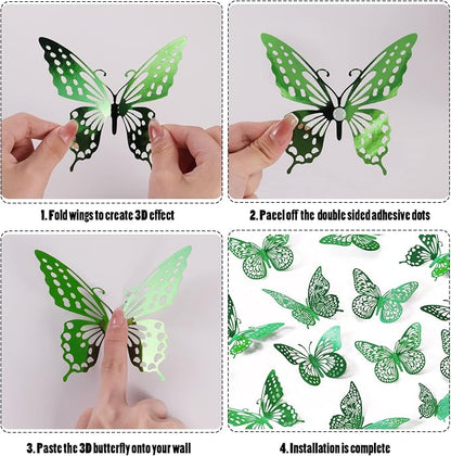 SAOROPEB 3D Butterfly Wall Decor 48 Pcs Dark Green Butterfly Decorations | 4 - Image 6