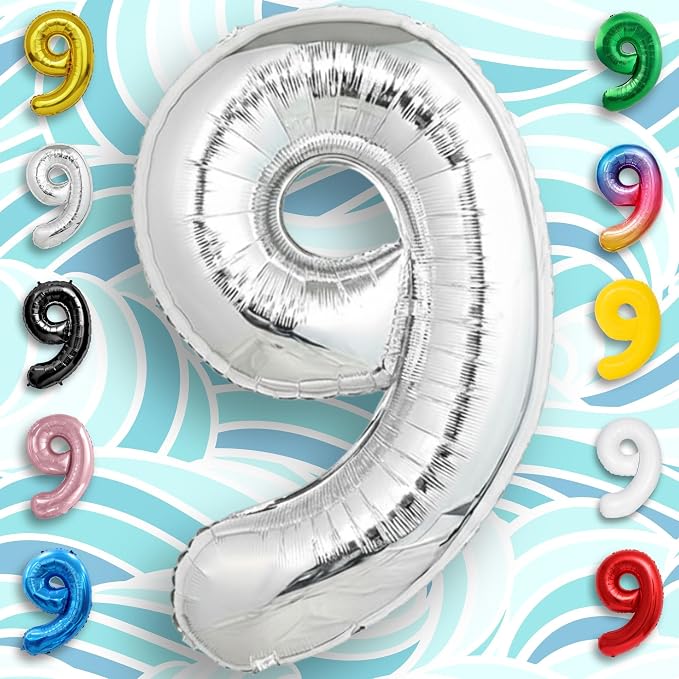 Silver Number Balloon 9 Mylar Foil Balloons 16 inch Small - Image 2