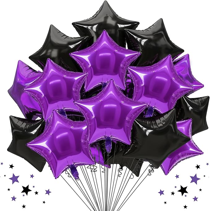 TONIFUL 30 Pcs Star Shaped Balloons 18 Inch Large Black Purple Foil Balloon | by TONIFUL