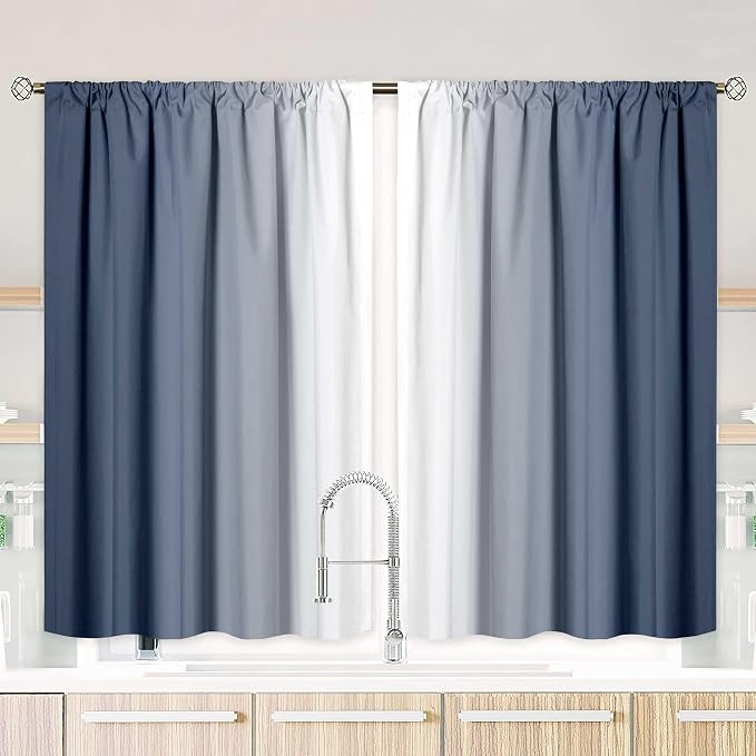 Blue and White Kitchen Curtains 2 Panels - Image 2