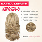 Ponytail Extension - 14" Claw Clip in Ponytail Hair Extensions Natural Soft Synthetic Layered Wavy Pony Tail Hair Pieces for Women - Dark Blonde with Highlights
