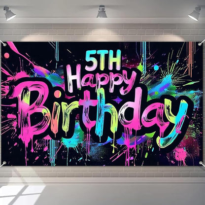 HOMETITUTE Happy 5th Birthday Backdrop Banner 71x43 Inch | 5th Birthday by HOMETITUTE