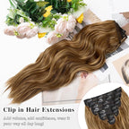 Clip in Hair Extensions for Women, 20 Inch Chestnut Brown Hair Extensions Mix Blonde, 8PCS Long Wavy Clip Ins, Synthetic Airy and breathable Hairpieces for Women