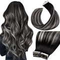 LaaVoo Hair Extensions Tapes in Ombre Natural Black to Silver Tape on Hair Extension Human Hair 100g Invisible Tape ins Human Hair Extensions Full Head 16 Inch 40pcs