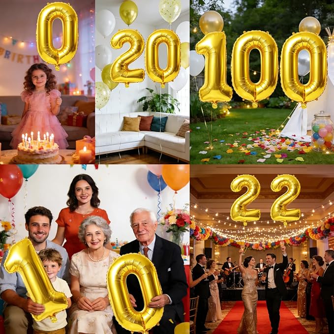 40 Inch Number 100 Balloons for 100th Birthday Party Decorations, 0-100 Gold - Image 7