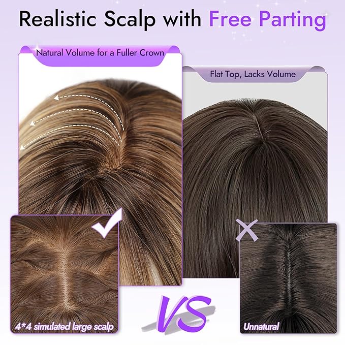 Wig with Bangs for Women Ginger Straight Face-Framing Layers Hairstyle 4x4 Realistic Scalp Glueless Synthetic Wigs Medium Length for Everyday Use