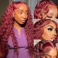 26 Inch Burgundy Lace Front Wigs Human Hair 13x6 Deep Wave HD Lace Front Burgundy Curly Frontal Wigs Human Hair Pre Plucked 200 Density
