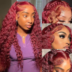 26 Inch Burgundy Lace Front Wigs Human Hair 13x6 Deep Wave HD Lace Front Burgundy Curly Frontal Wigs Human Hair Pre Plucked 200 Density