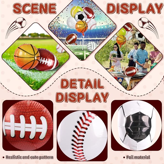 28 Pieces Sports Foil Balloon Set, Mylar Sports Balloons - Image 3