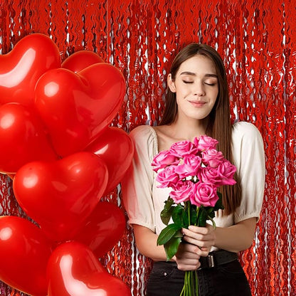 Red Tinsel Foil Fringe Curtains Wavy Backdrop - Image 4