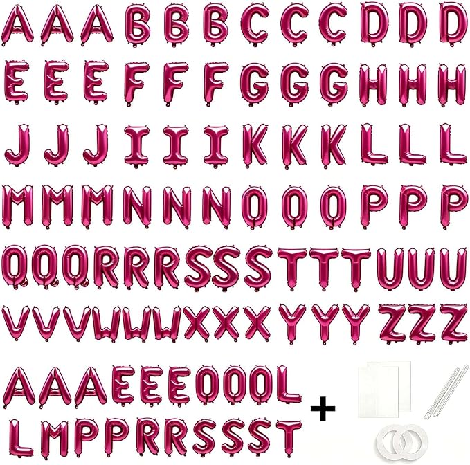 98 Pcs Hot Pink Letter Balloons, Custom 3 Set A-Z Set - Image 2