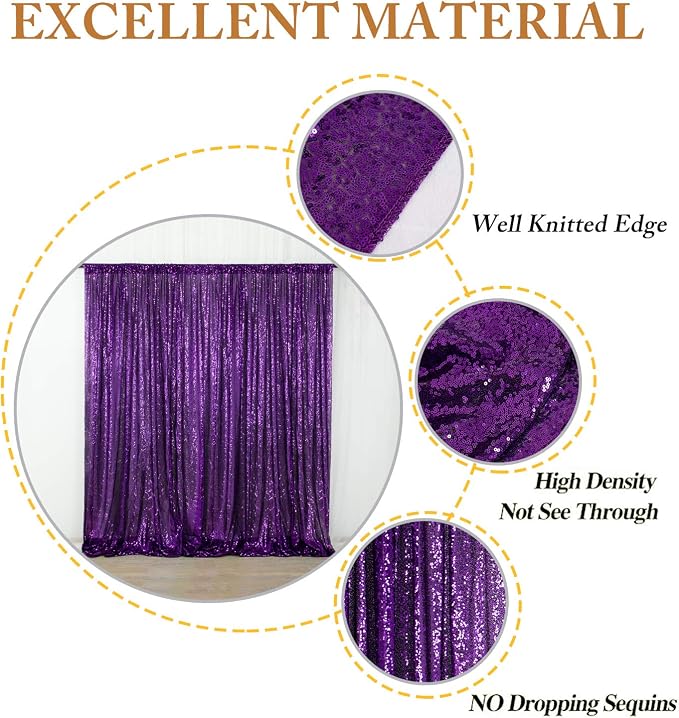 ShinyBeauty Purple Sequin Backdrop 10FTx10FT | Glitter Photo Background | - Image 3