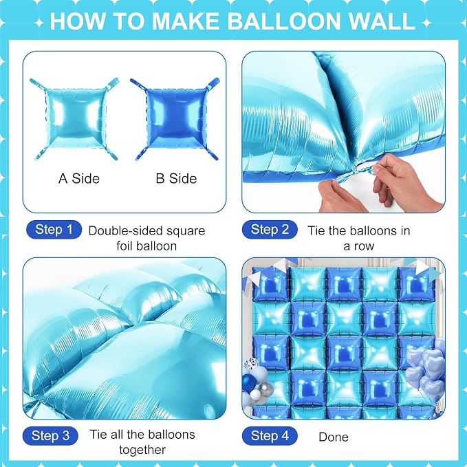 LightBlue and Blue Square Foil Balloons 25 Pcs Metallic LightBlue and Blue - Image 3