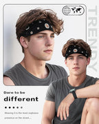Grommet Headband for Women, Black Star 23cm Hollow Out Elastic Hair Band, Eyelets Punk Grunge Stylish Hairband