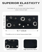 Grommet Headband for Women, Black Star 23cm Hollow Out Elastic Hair Band, Eyelets Punk Grunge Stylish Hairband