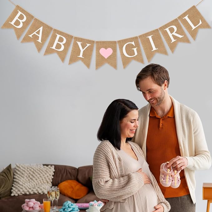 Pre-Strung Baby Girl Burlap Banner, Gender Reveal Banner - Image 7