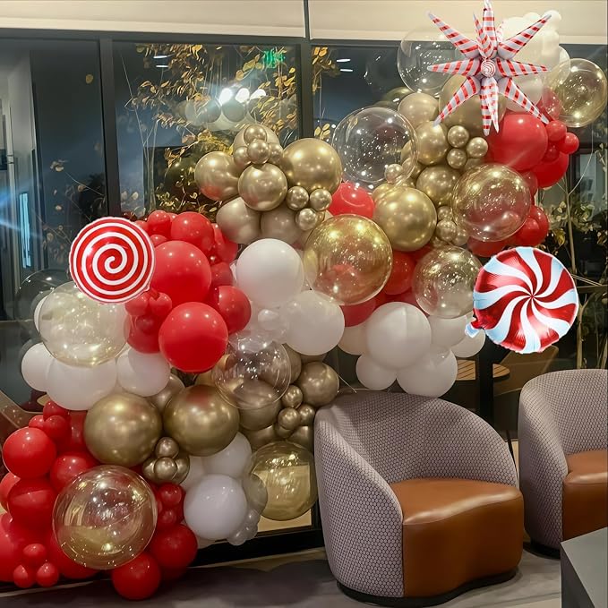 Red and Gold Christmas Balloon Set, 12 Inch Matte Red Metallic Gold Confetti - Image 4