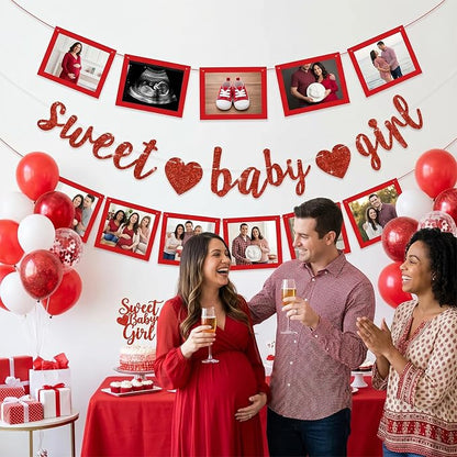 BEISHIDA Pre-Strung Glitter Red Girl Baby Banner Baby Shower Decor | NO DIY - Image 6