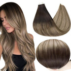Full Shine 18Inch Tape in Hair Extensions Color 2 Ombre 6 and 18 Ash Blonde Highlighted Tape in Hair Extensions Human Hair 20Pcs 50G Invisible Skin Weft Hair Extensions Tape in Balayage Straight Hair