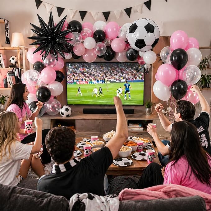 Light Pink and White Soccer Balloons, 12 Inch Pastel Pink and Black Clear - Image 4