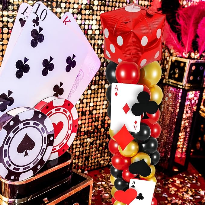 2 Sets Casino Theme Balloon Column Stand Kits Red Black Gold Balloons Column Kit - Image 6