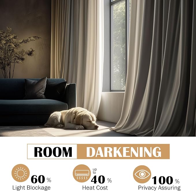 Beauoop Cream Velvet Curtains for Bedroom Living Room 52x90 2 Panels | Soft - Image 4