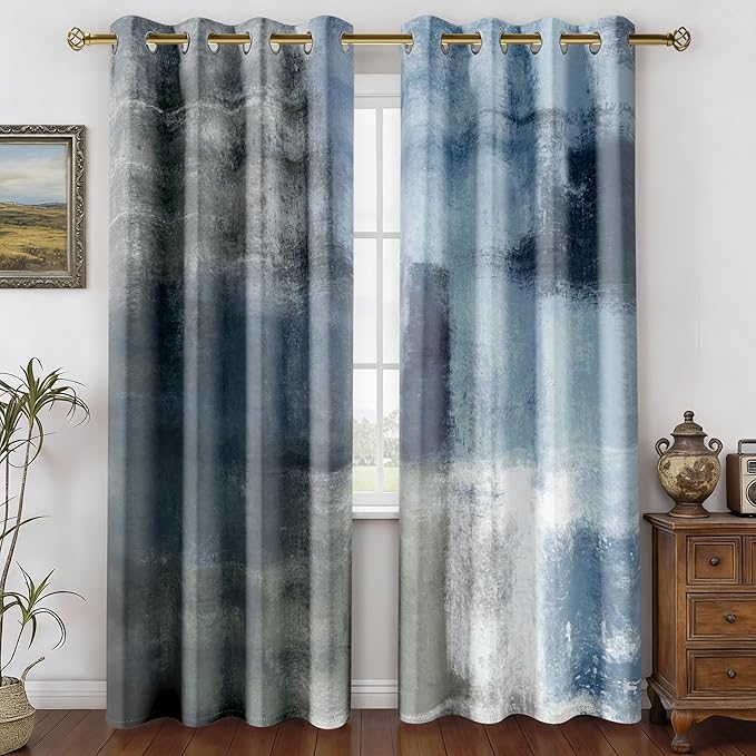 Asuexpect Dusty Blue Abstract Curtains 2 Panels Set Navy Grey Geometric Curtain by Asuexpect