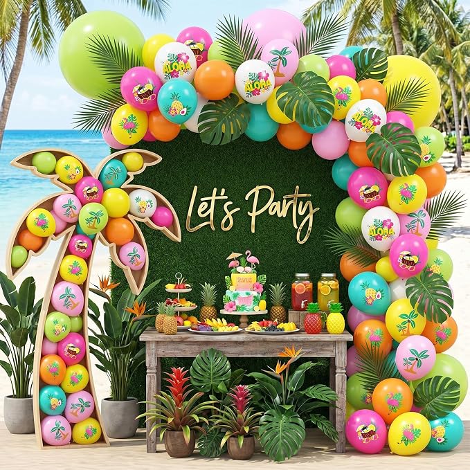 FunHot Tropical Balloons, 12 Inch Colorful Aloha Hawaiian Helium Latex Balloons - Image 7