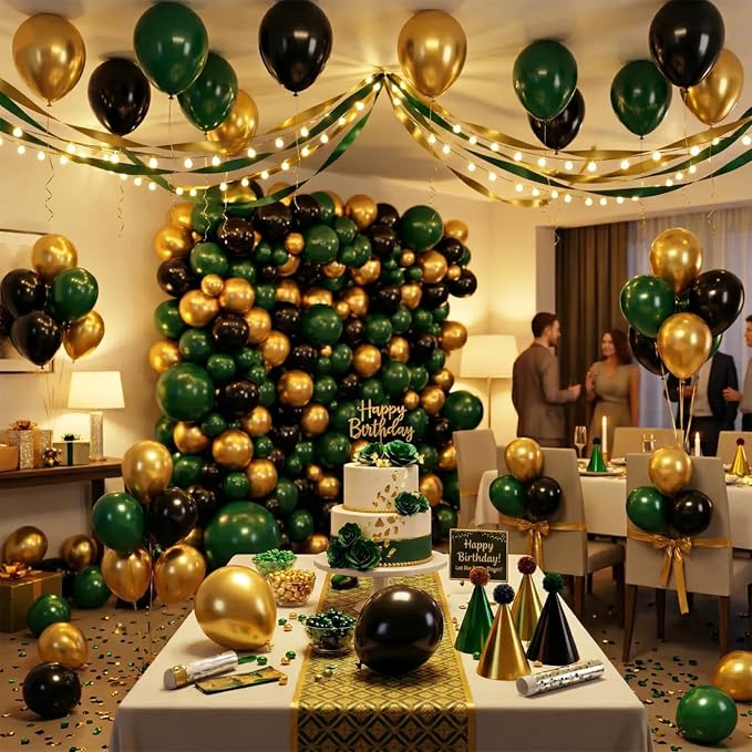 Green and Gold Balloons, 12 inch Gold Balloons and Black Balloons - Image 6