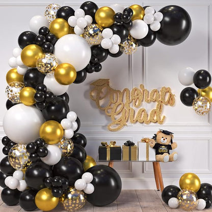 ALL-IN-1 Black White Gold Balloons Garland Kit & Arch – Small and Large Black - Image 6