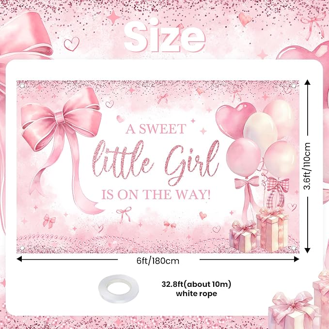 Pink Bow Baby Shower Banner Girl Baby Shower Party Decorations A Sweet Little - Image 2