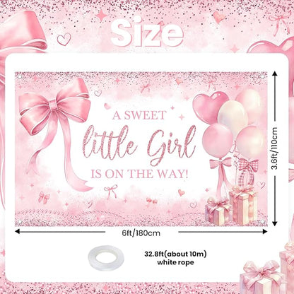 Pink Bow Baby Shower Banner Girl Baby Shower Party Decorations A Sweet Little - Image 2