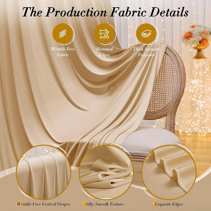 50 ft x 10 ft Wrinkle Free Champagne Backdrop Curtain - Image 6