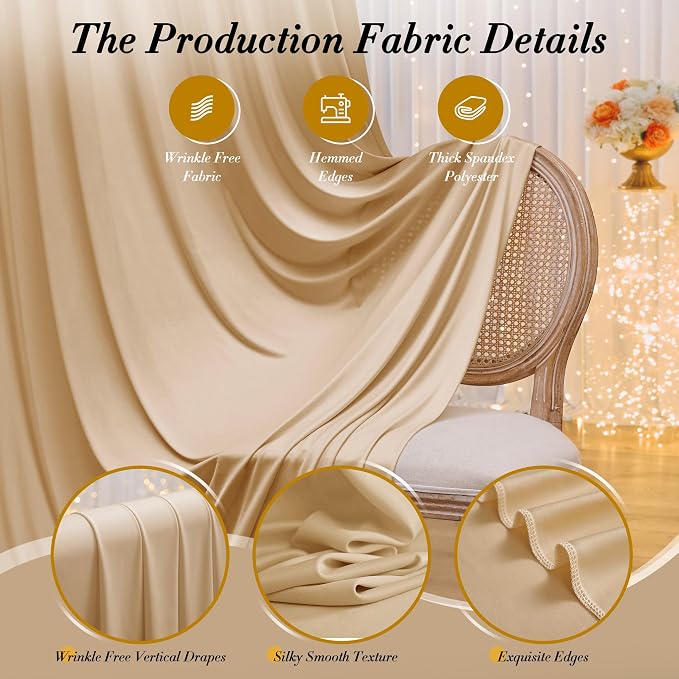 40 ft x 10 ft Wrinkle Free Champagne Backdrop Curtain - Image 6