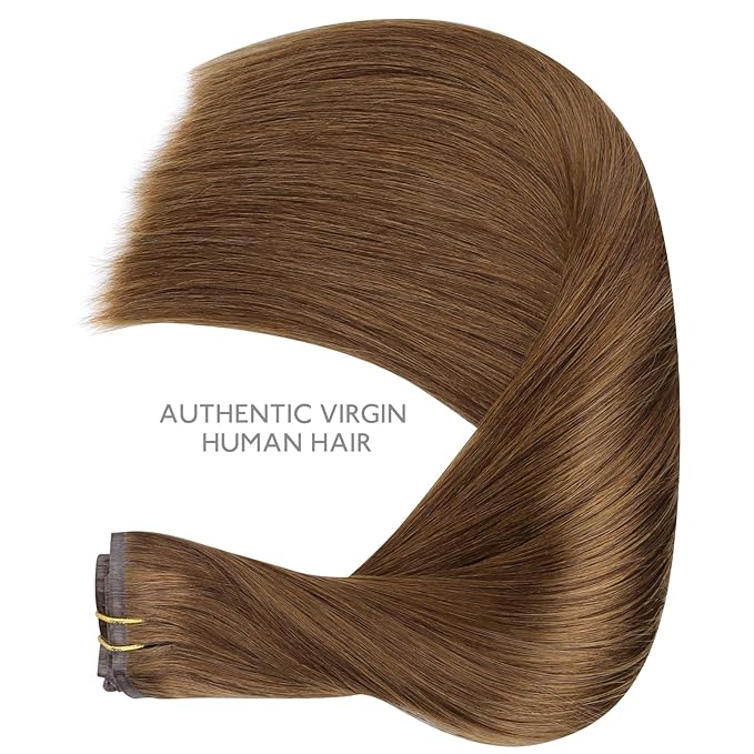 WENNALIFE Seamless Clip In Hair Extensions Human Hair, 16 Inch 130g 7pcs Light Auburn Brown Real Hair Extensions Clip in Human Hair Invisible PU Skin Weft Natural Remy Human Hair Extensions