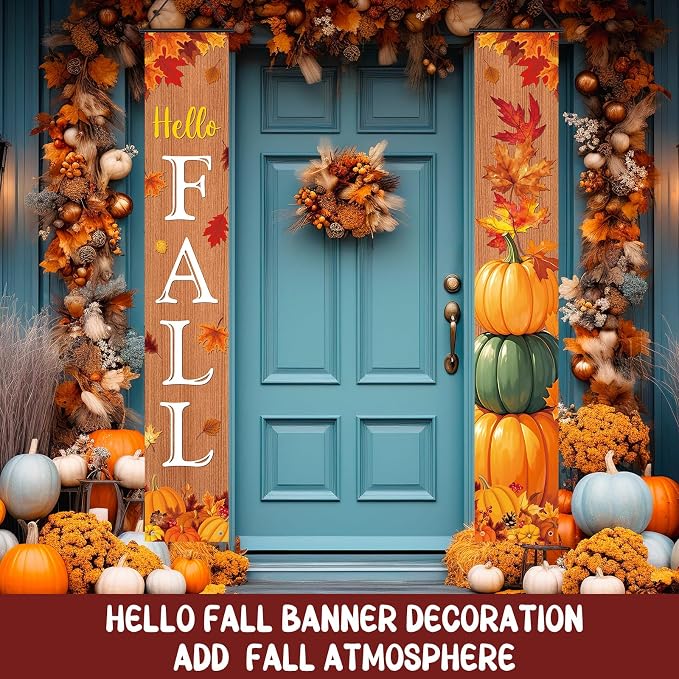Preboun 4 Pairs Seasonal Door Banners Decorations Set Fall Porch Signs Banners - Image 7