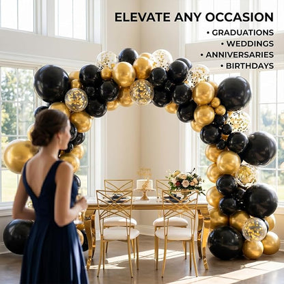 60pcs Black & Gold Balloon Kit, 12 Inch Metallic Gold & Black Gold Confetti - Image 3