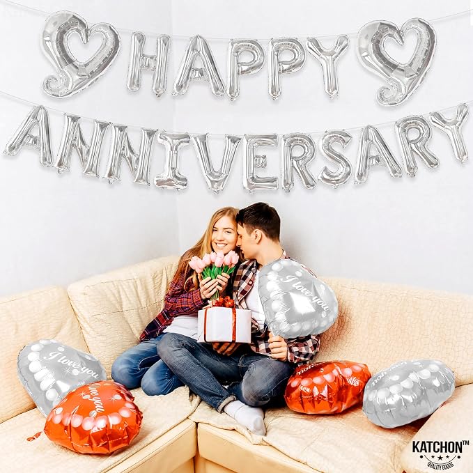 KatchOn Silver Happy Anniversary Balloons 18 Inch, Anniversary Decorations | - Image 6
