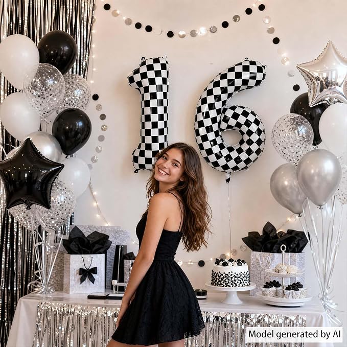 40 Inch Checkered Number 16 Balloon, Foil Balloon - Image 2