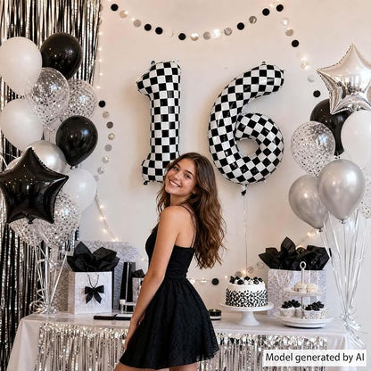 40 Inch Checkered Number 16 Balloon, Foil Balloon - Image 2